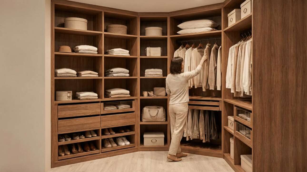 Diseño interior de armarios a medida con melamina acabado textil