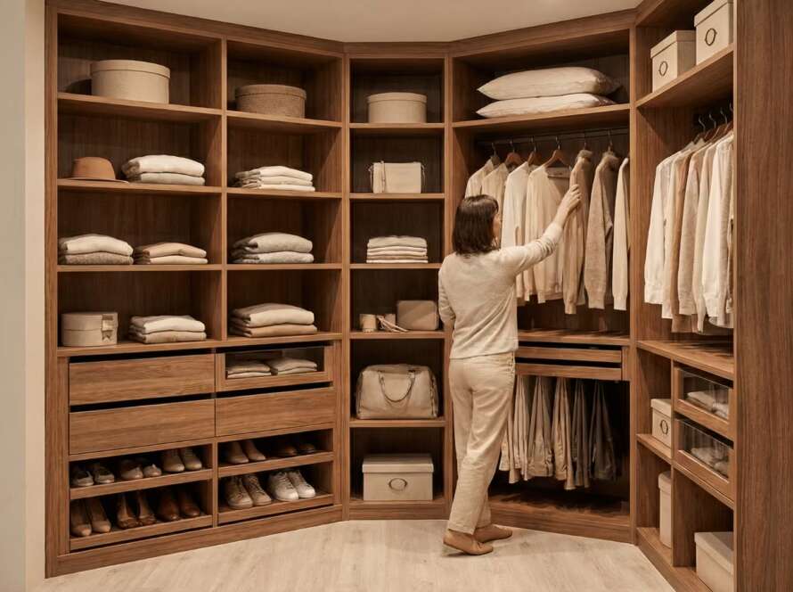 Diseño interior de armarios a medida con melamina acabado textil